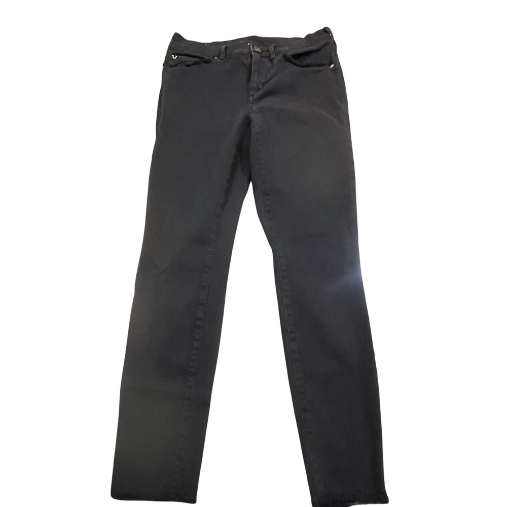 True Religion Halle Mid Rise Super Skinny Jeans Black Frayed Hem Size 28